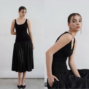 A.L.C. Sadie Combo Flounce Midi Dress in Black
